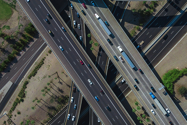 Aerial view of a highway interchange
